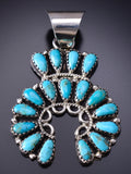 Silver & Kingman Turquoise Navajo Horseshoe Pendant by Zeita Begay 6H25O