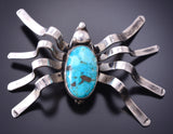 Vintage Silver & Turquoise Navajo Handmade Spider Brooch 3K31F