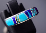 Size 6-1/2 Lapis and Turquoise Inlay Navajo Ring by Evangeline David 6K26X