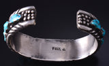Vintage Silver & Turquoise Navajo Row Bracelet by Paul J 5H25Z