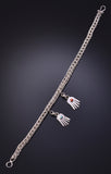 Reversible Silver & Turquoise w/ Coral Zuni Chain Bracelet by Smokey Gchachu 5J29A