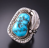 Size 7-3/4 Silver & Kingman Turquoise Feather Ring by Ivan Smith 3F22G