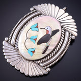 Vintage Silver Multistone Zuni Hummingbird Pendant/Brooch - Paul Peyketewa 6F22Z