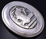 Vintage Silver Navajo Handmade Roaming Elk Belt Buckle by Tom Bahe 5L13M