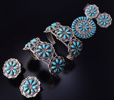 7-Piece Silver & Turquoise Petit Navajo Squash Blossom Necklace Set by M 5J29K