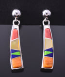 Silver & Lapis Multistone Navajo Inlay Long Earrings by TSF 3L10H