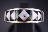 Size 11-1/2 Silver & White Buffalo Turquoise Navajo Inlay Mens Ring by Rick Tolino 5L05S