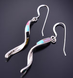 Silver & Turquoise Multistone Zuni Inlay Swirl Earrings by Ira Johnson 3H02Y