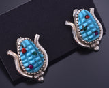 Silver & Turquoise Multistone Zuni Inlay Corn Earrings by Tracy Bowekaty 3H02P