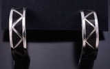 Silver & Jet Navajo Inlay Half Hoop Earrings by Roger Morgan 6D22P