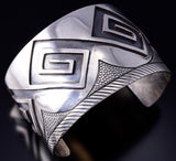 Vintage Silver Navajo Handmade Water Symbol Cuff Bracelet 6A03A