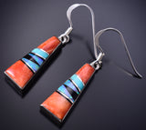 Silver & Turquoise Multistone Navajo Inlay Earrings by James Manygoats 6D07H
