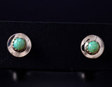 Green Fire Opal - Navajo Handmade Sterling Silver Post Earrings by Juanita Manygoats - 6J31A