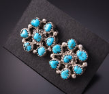 Silver & Turquoise Navajo Flower Earrings by Maxine Brown 3B10E