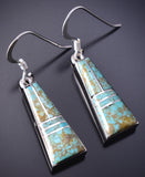 Silver & Turquoise Navajo Inlay Dangle Earrings by James Manygoats 6D07O