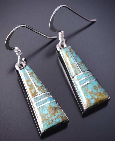 Silver & Turquoise Navajo Inlay Dangle Earrings by James Manygoats 6D07O