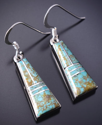 Silver & Turquoise Navajo Inlay Dangle Earrings by James Manygoats 6D07O