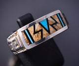 Size 9-3/4 Silver & Turquoise Multistone Navajo Inlay Ring by Rick Tolino 6F17A