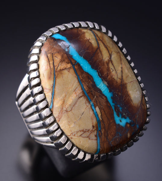 Size 12-3/4 Silver & Boulder Turquoise Navajo Ring by Erick Begay 6H15K