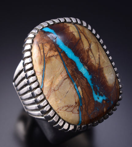 Size 12-3/4 Silver & Boulder Turquoise Navajo Ring by Erick Begay 6H15K