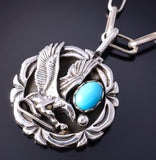 Navajo Silver Flying Eagle Turquoise Pendant with Sleeping Beauty Turquoise- 5L17W