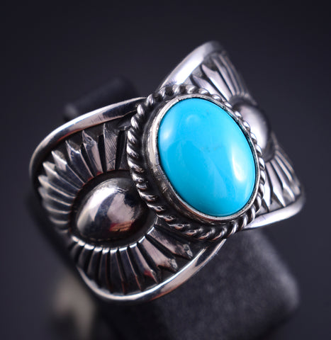 Size 7 Silver & Turquoise Navajo Handmade Ring by Derrick Gordon 5K10X