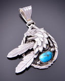 Silver & Turquoise Navajo Eagle & Feathers Pendant by Genevieve Francisco 3F05G