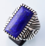 Size 11-3/4 Silver & Lapis Navajo Handfiled Ring by Erick Begay 3H21S