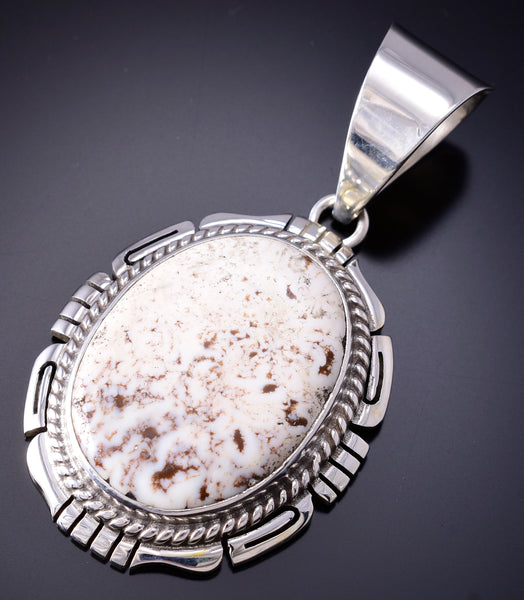 Vintage Silver & White Buffalo Turquoise Navajo Handmade Pendant by R. Hoskie 6D28O