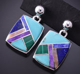 Silver & Turquoise Multistone Navajo Inlay Earrings by TSF 3L10M
