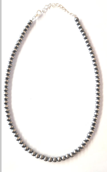 Navajo Handstrung Silver Pearls Bead necklace 5mm - 14 inches 6J32J