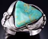 Vintage Silver & Turquoise Navajo Eagle Feathers Bracelet stamped AL 6E14W