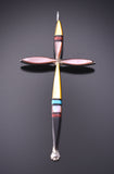 Silver & Turquoise Multistone Zuni Inlay Cross Pendant by Lynette Bowannie 3G05W