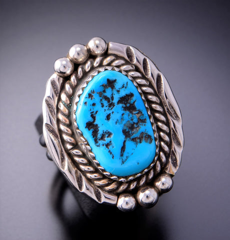 Size 9-1/2 Classic Navajo Design Kingman Turquoise Ring by Julia Etsitty 3E10Y