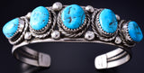 Silver & Turquoise Row Navajo Handmade Bracelet by Ravis Henry 5L10D