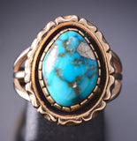 Size 8 Vintage 14k Gold & Turquoise Navajo Handmade Ring by Harvey Mace 6F09H