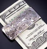 Silver Navajo Handstamped Diamond Ends Money Clip by Shirley Skeets 5L25L