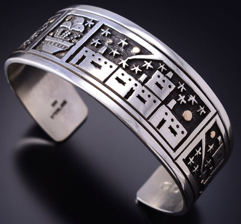 Silver & 14k Gold Santo Domingo Homeland Bracelet by Joseph Coriz 6D22Z