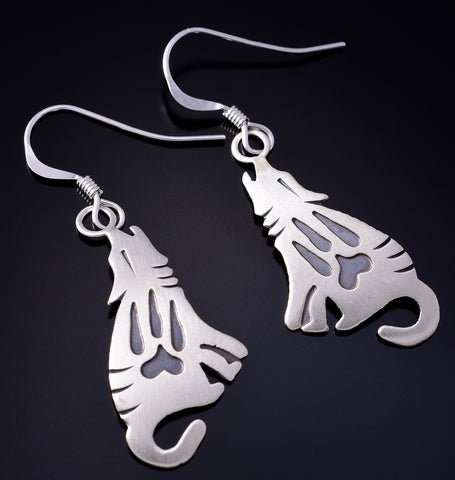 Silver Navajo Handmade Howling Wolf Earrings by Robert Gene 5G22R