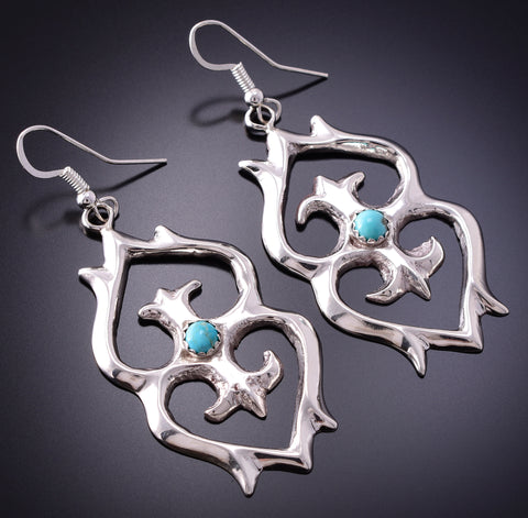 Silver & Turquoise Navajo Sandcast Dangle Earrings by Rose Tsosie 4A29B