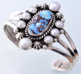 Silver & Golden Hills Turquoise & Fresh Pearl Navajo Bracelet by Erick Begay 3H19Q