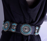 Vintage Zuni Turquoise Needle Point Concho Belt 5L11P