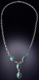 Vintage Silver & Malachite Navajo Handmade Necklace 6F22E