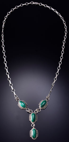 Vintage Silver & Malachite Navajo Handmade Necklace 6F22E