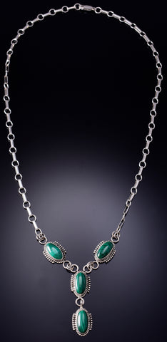 Vintage Silver & Malachite Navajo Handmade Necklace 6F22E
