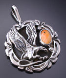 Silver & Spiny Oyster Shell "Eagle Landing" Navajo Pendant 6G29Q