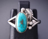 Vintage Size 5-3/4 Silver & Turquoise Feather Navajo Ring 3K09W