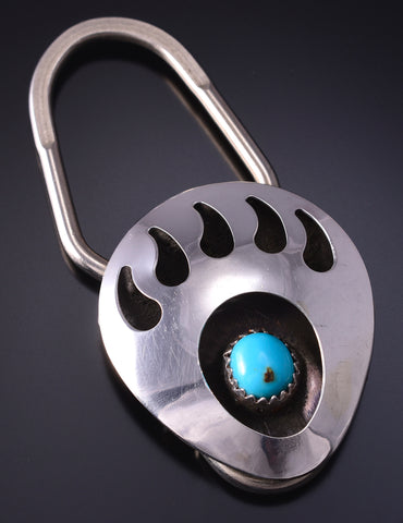 Silver & Turquoise Navajo Handmade Bear Claw/Strength Key Ring 5B14F
