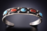 Large Size - Traditional Turquoise Coral Navajo Bracelet by Reed Charley 6K28Q