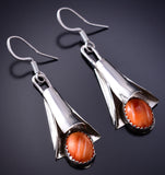 Silver & Spiny Oyster Shell Navajo Handmade Squash Earrings Louise Yazzie 6F17U